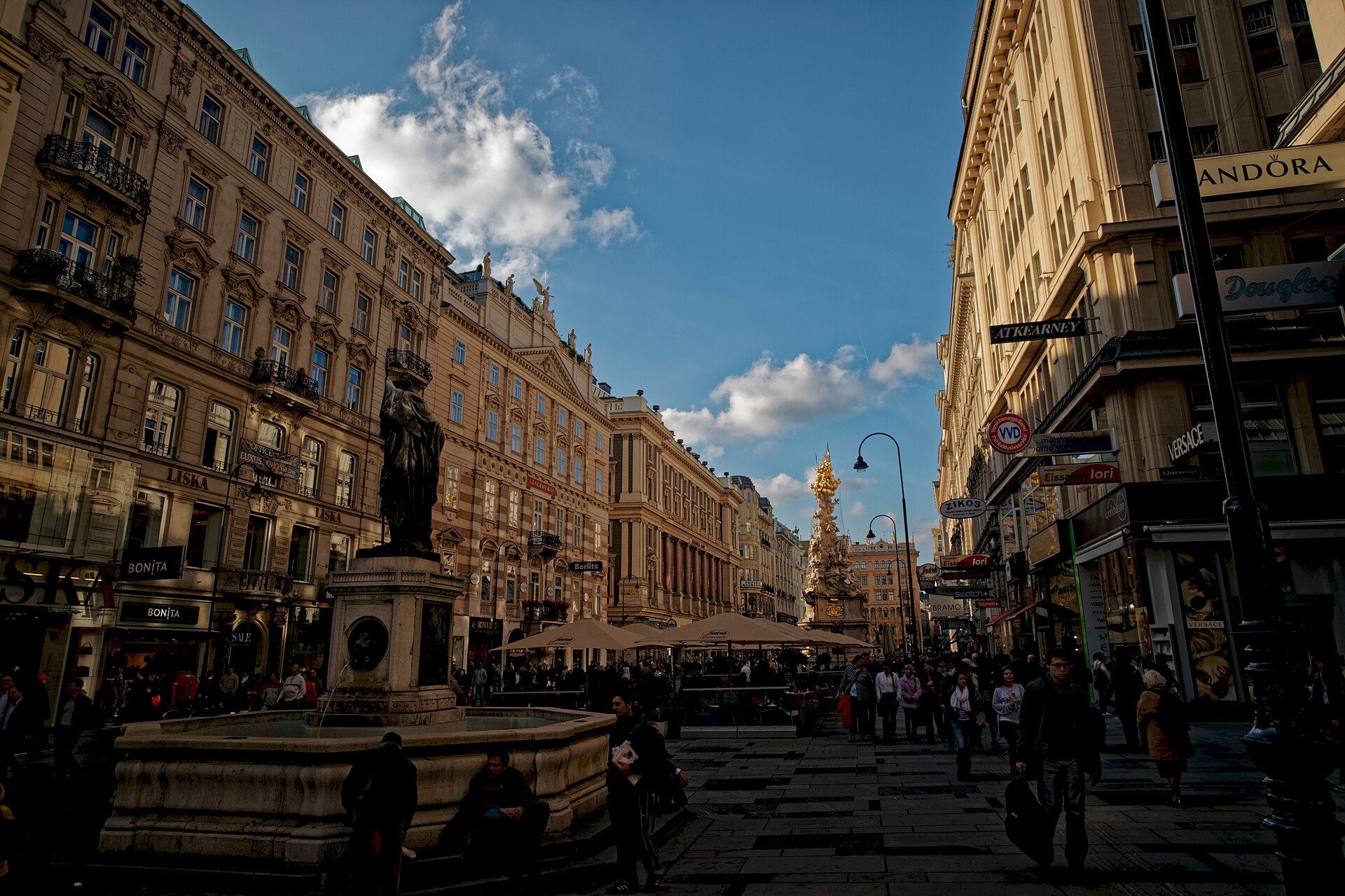 Graben Pestsäule at blue hour with Peterskirche dome, Vienna