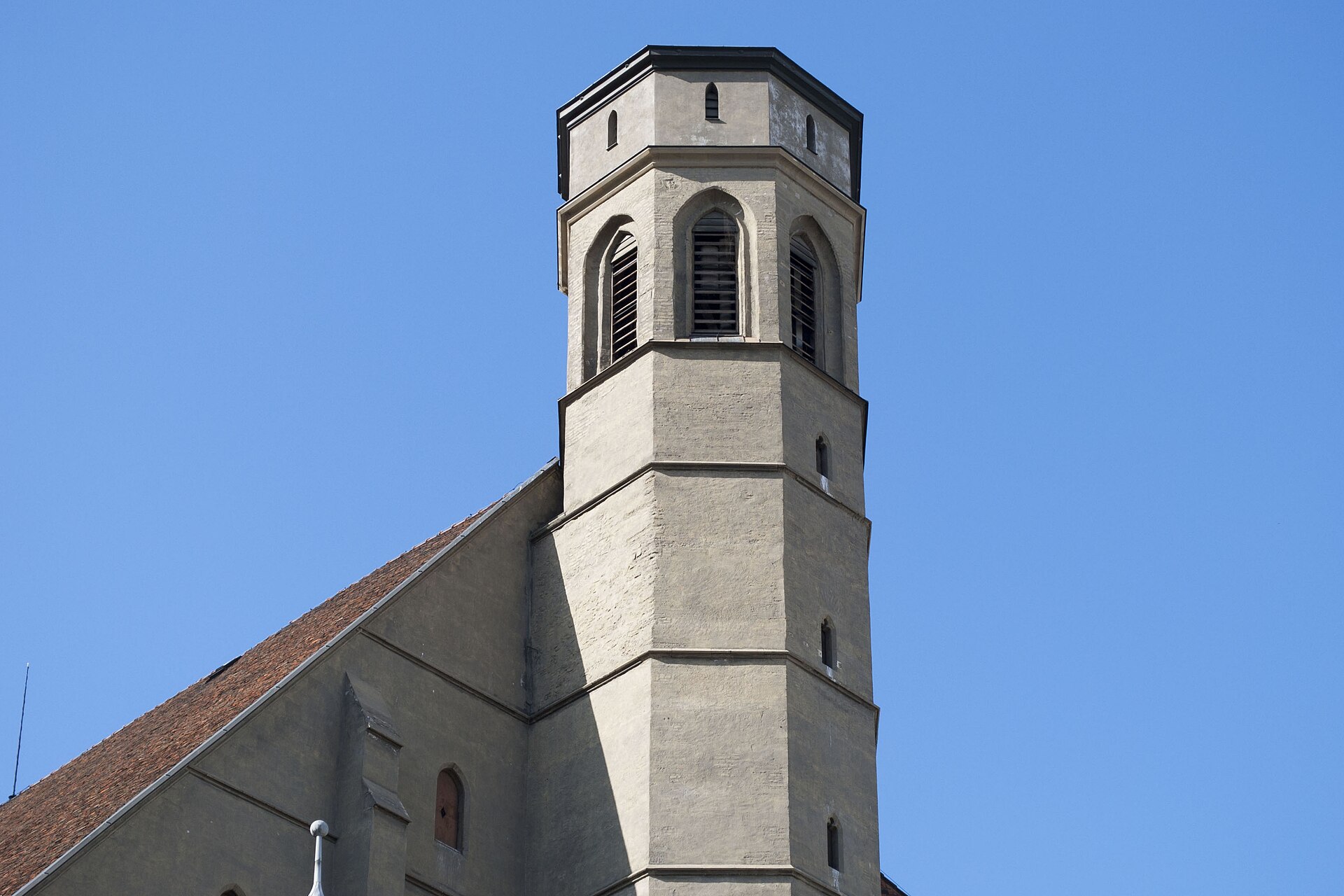 Minoritenkirche truncated Gothic tower with Hofburg dome, Vienna